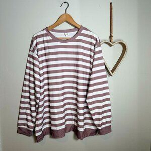 Pixie Lady Womens Crewneck Top 2X Coastal Soft Girl Breton Stripe Dusty Mauve